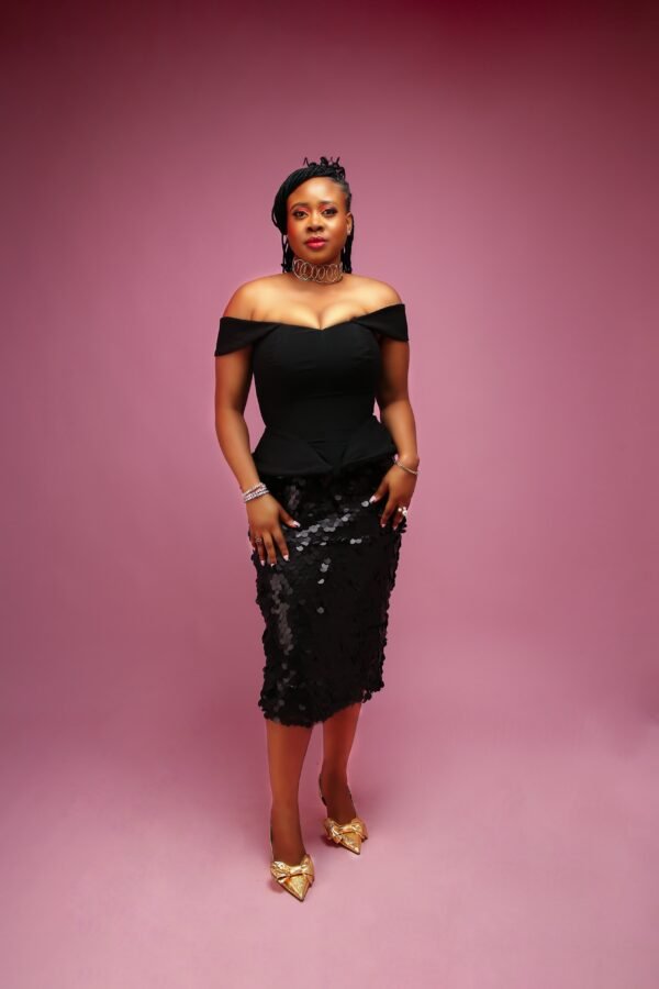 Noir Elegance Off-Shoulder Sequin Dress - Image 3